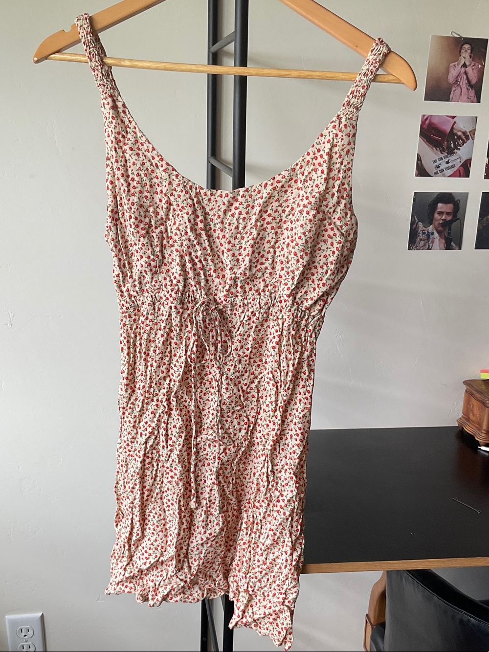 Brandy Melville Cream Mini Dress with Red Floral Print